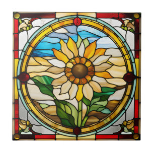 Azulejo Girasol de Vidrio Pintado Falso