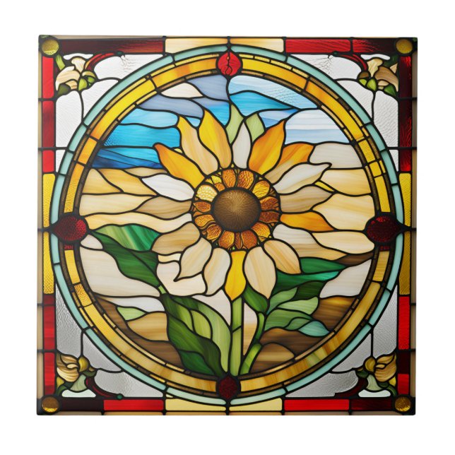 Azulejo Girasol de Vidrio Pintado Falso (Frente)