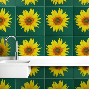 Azulejo Girasol Elegante (Arte de Pared Floral) Verde Esme