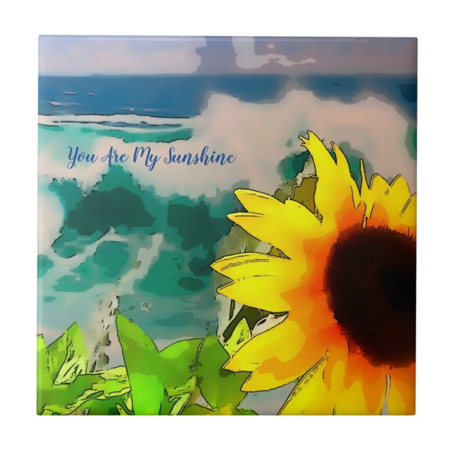 Azulejo Girasol en la playa tú eres mi sol (Frente)