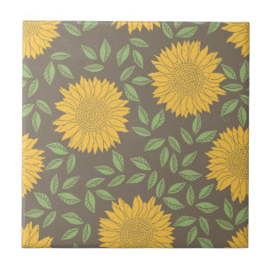 Azulejo Girasol Hojas Verdes Flores Bonitas Naturales