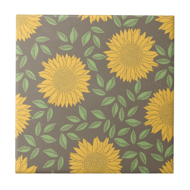 Azulejo Girasol Hojas Verdes Flores Bonitas Naturales (Frente)