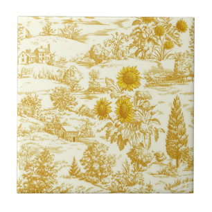 Azulejo Girasol Rústico Toile Campestre en Tonos Cálidos