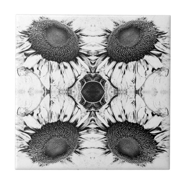 Azulejo Girasol Vintage Negro Y Art Nouveau Blanco (Frente)