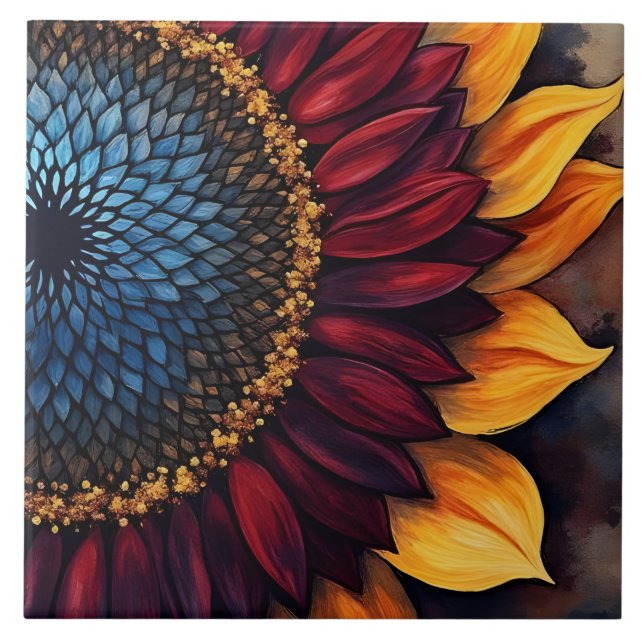 Azulejo Girasol y semillas de girasol abstractos y vibrant (Frente)