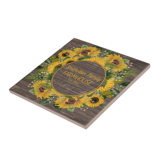 Azulejo Girasoles Amarillos Madera Rústica Granja Familiar (Lado)