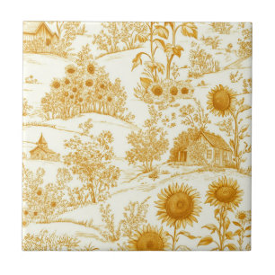 Azulejo Girasoles Campo Toile Amarillo Vintage