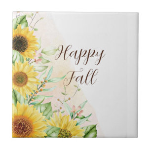 Azulejo Girasoles de otoño con texto personalizable 