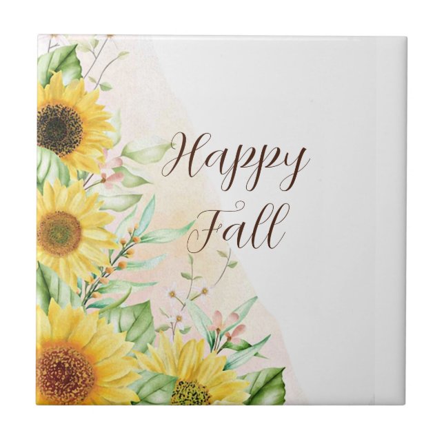 Azulejo Girasoles de otoño con texto personalizable  (Frente)