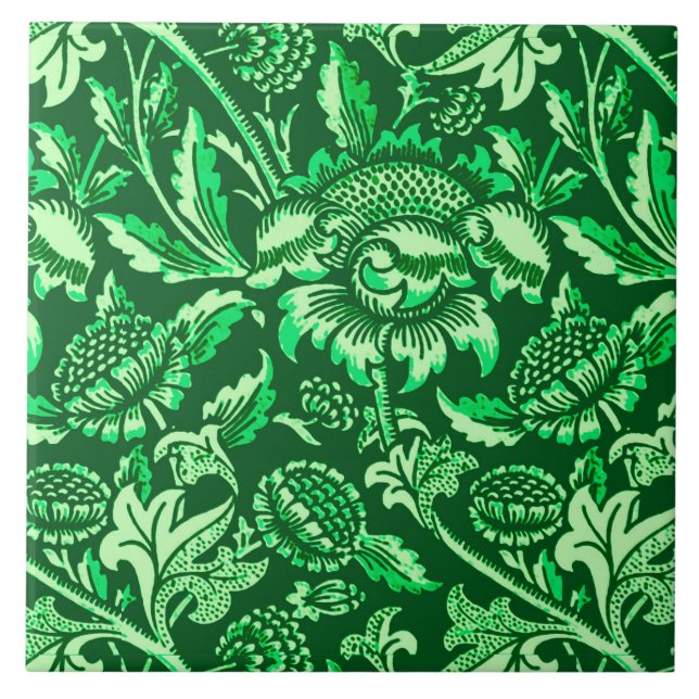 Azulejo Girasoles de William Morris, verde esmeralda (Frente)