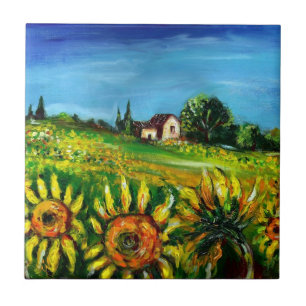 AZULEJO GIRASOLES Y CAMPO EN TOSCANA