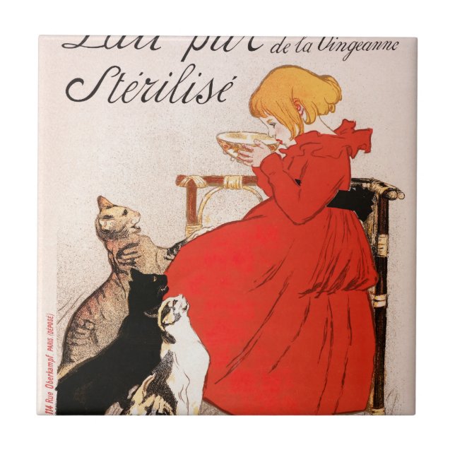 Azulejo Girl in Red Dress Drinking Milk Steinlen Poster (Frente)
