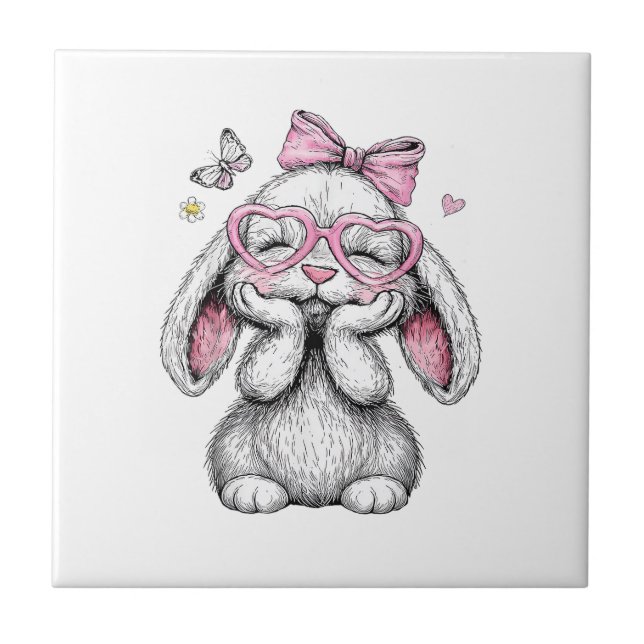 Azulejo Girls Easter Cute Bunny Face Pink Easter Kids Todd (Frente)