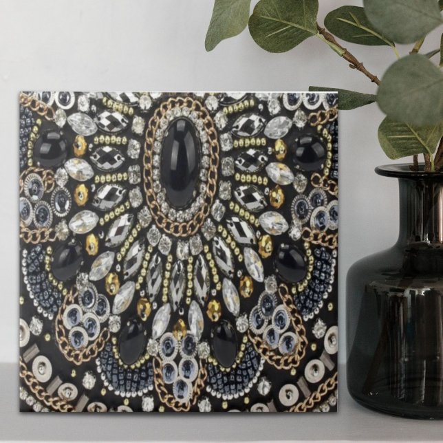 Azulejo girly glam art deco negro oro bohemio (girly glam art deco black gold bohemian ceramic tile)