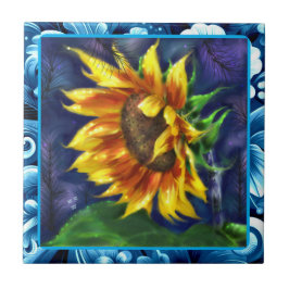 Azulejo Giro en flor verde amarillo azul nocturno Flor ver