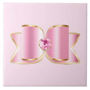 Azulejo Glam Bow rosa con piedra angular
