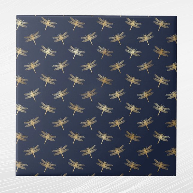 Azulejo Glam Gold Dragonflies Marina Azul (Subido por el creador)