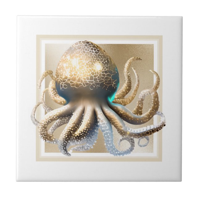 Azulejo Glam gold octopus shimmer elegante tema de la play (Frente)