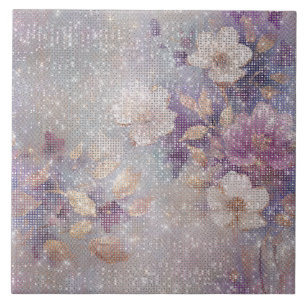 Azulejo Glam Gold Purple Floral Sparkle