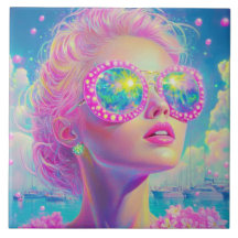 Glamorosa mujer neón con gafas de espuma