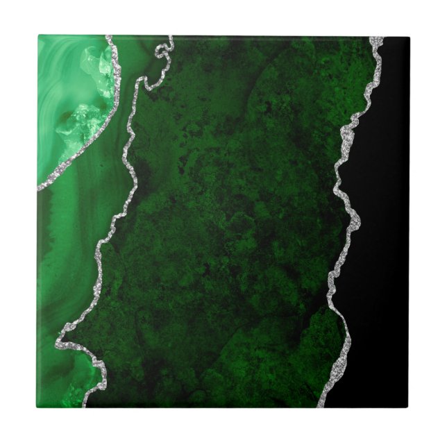 Azulejo Glamorosa Purpurina plateado de Moda verde de márm (Frente)