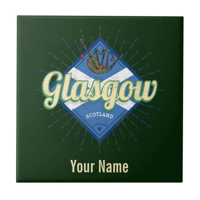 Azulejo Glasgow UK City Scotland Retro Bagpipes Vintage (Frente)