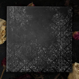 Azulejo Glimmery Onyx Grunge | Silvery Black Glam Damask