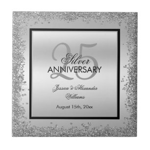 Azulejo Glitzy Silver & Black 25º Aniversario de Boda
