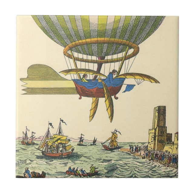 Azulejo Globo aerostático de ciencia ficción steampunk vin (Frente)