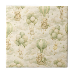 Azulejo Globo aerostático de osito de peluche vintage con