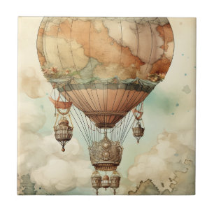 Azulejo Globo aerostático del mundo caprichoso anticuado t