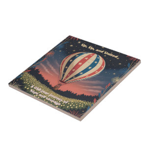 Azulejo Globo aerostático patriótico USA 1776–2026 fuegos