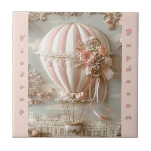 Azulejo Globo aerostático Rosa suave parisino Personalizab