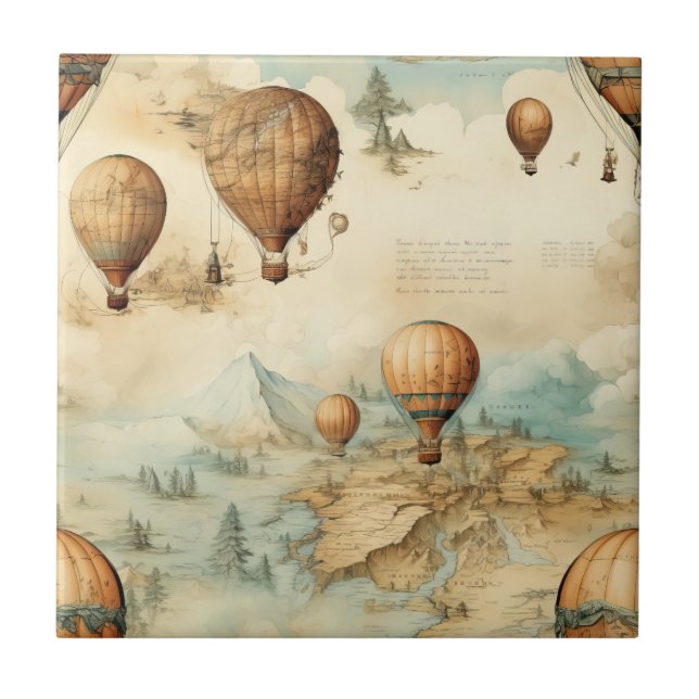 Azulejo Globo de aire caliente de época en un paisaje sere (Frente)