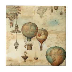 Azulejo Globo de aire caliente de época en un paisaje sere