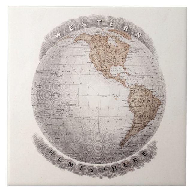 Azulejo Globo del hemisferio occidental del mapa del mundo (Frente)