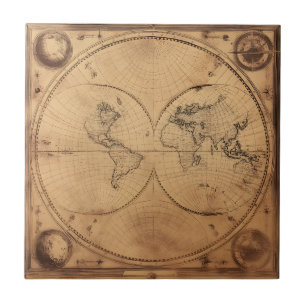 Azulejo Globo del Mapa Mundial de la Vintage Rusa
