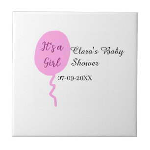 Azulejo Globo rosa es una ducha de bebé chica añadir fecha