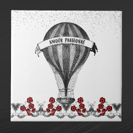 Azulejo Globo Vintage Red Floral Hot Air