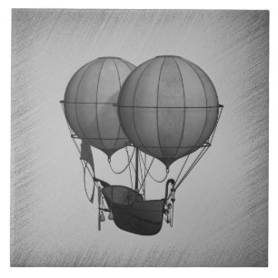 Azulejo Globos aerostáticos de plata Steampunk con barco