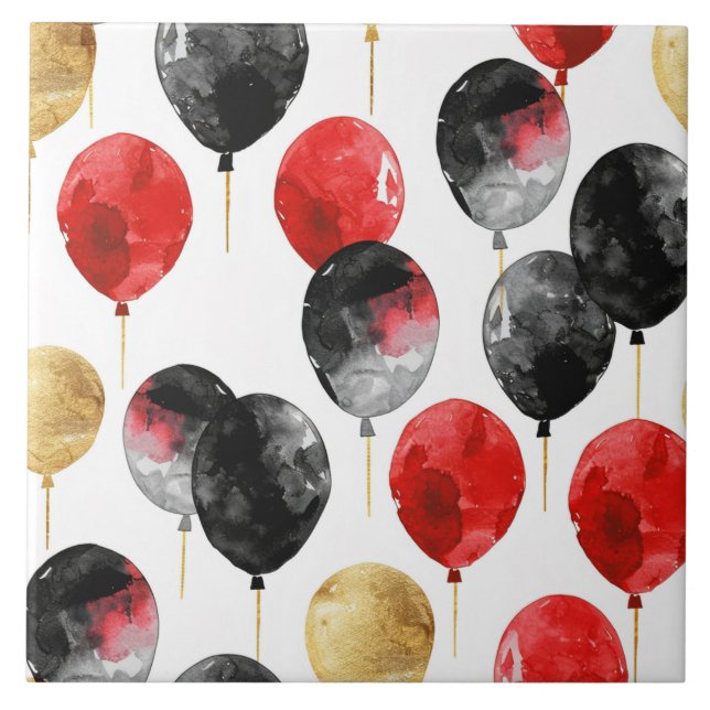 Azulejo Globos de Fiesta Black Red Gold (Frente)