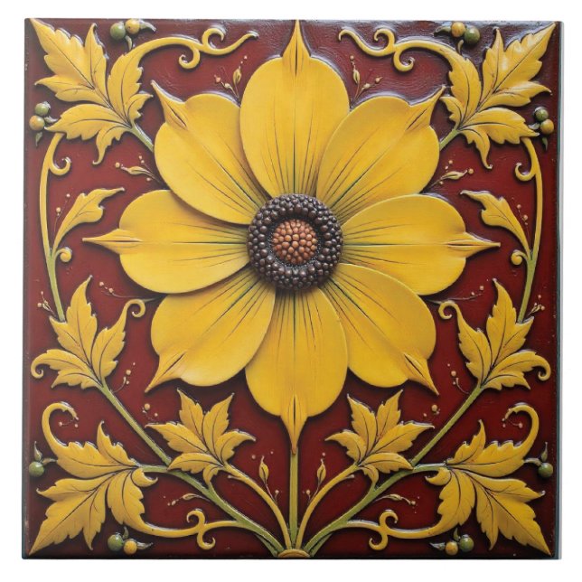 Azulejo Gloria dorada sobre Crimson (Frente)