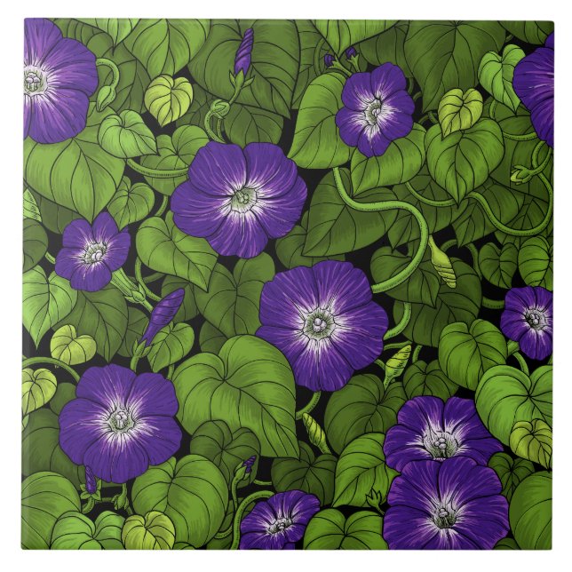 Azulejo Gloria matutina en morado y verde (Frente)