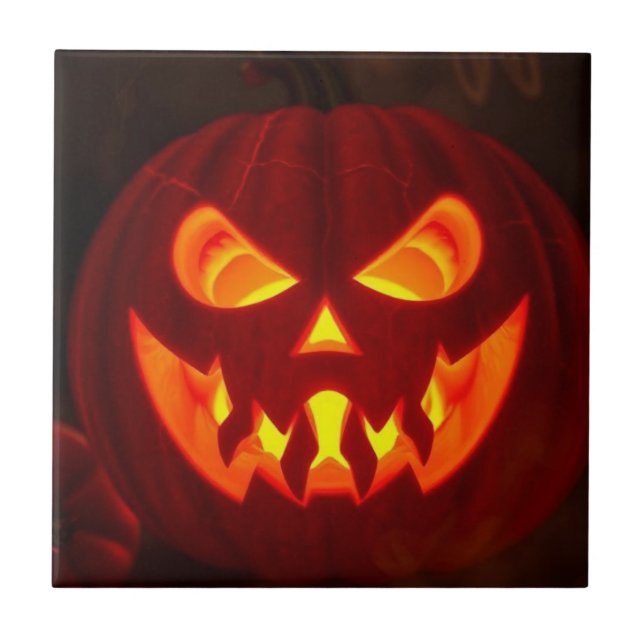 Azulejo Glowing Jack-O-Lantern Halloween Ceramic Tile (Frente)