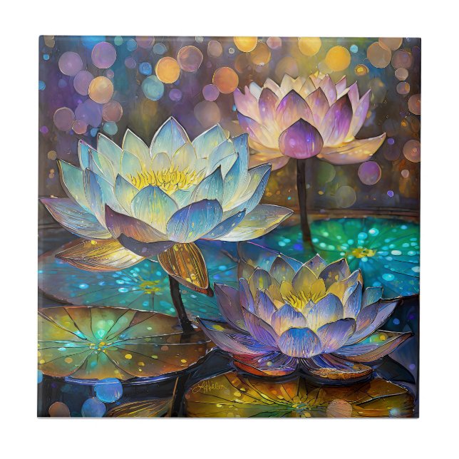 Azulejo Glowing Lotus Flowers Trio (Frente)