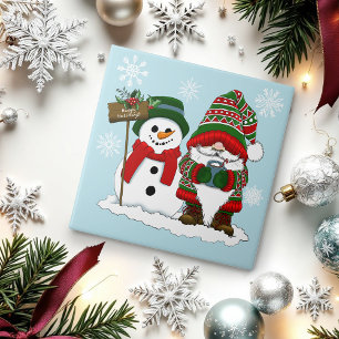 Azulejo Gnomo de Navidad Acogedor Muñeco de Nieve Fiesta d