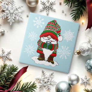 Azulejo Gnomo de Navidad Acogedor Rojo Verde Invierno Lind