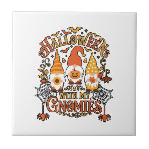 Azulejo Gnomos de Halloween Calabaza Telaraña Murciélagos_