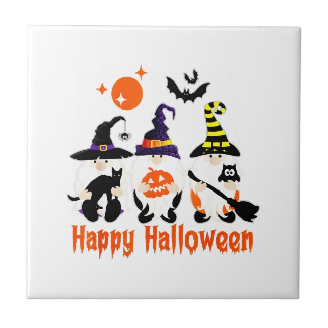 Azulejo Gnomos de Halloween Lindos Calabacines de Otoño (Frente)