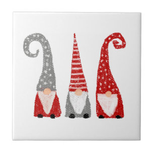 Azulejo Gnomos modernos de Navidad Rojo Gris Blanco Nórdic